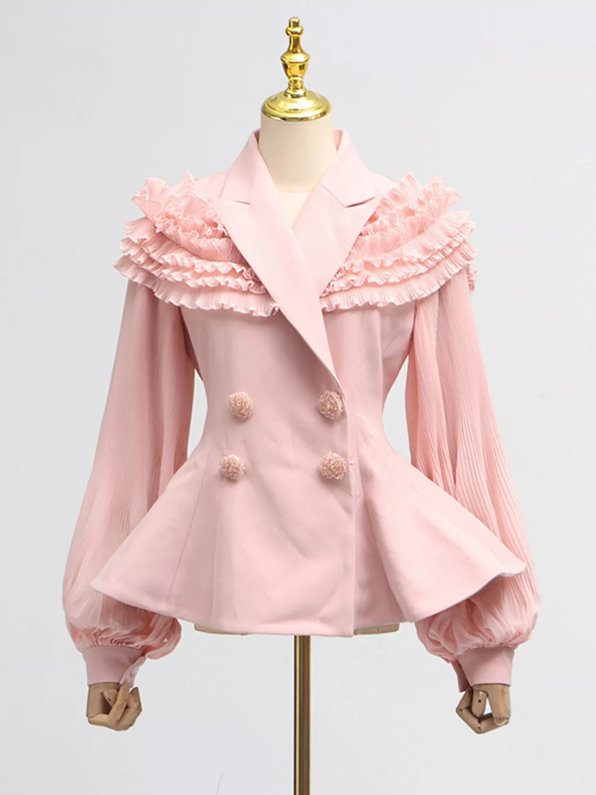 Frill Lapel Collar Top Pleated Skirt Set (7)