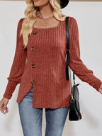 Ribbed Knit Slit Long Sleeve T-shirt (5)