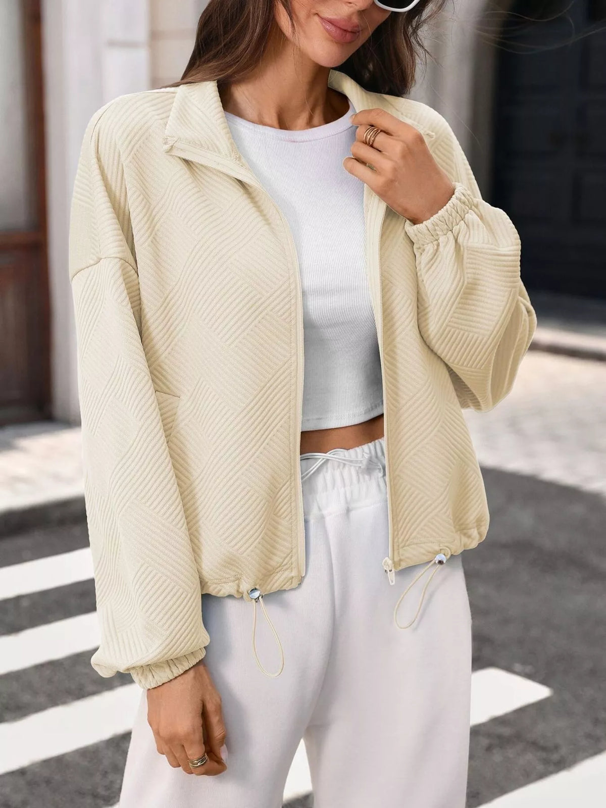Textured Zip-up Casual Jacket