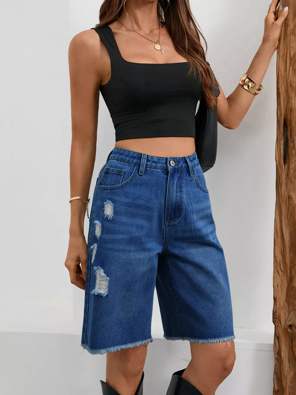 Ripped Frayed Hem Denim Shorts (12)