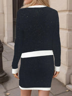 Contrast Trim Ribbed Top Skirt Sweater Set (14)