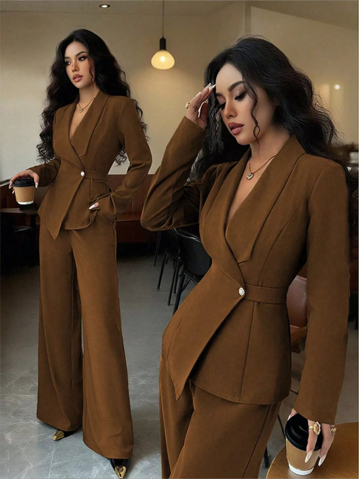 One Button Blazer Pants Set (14)