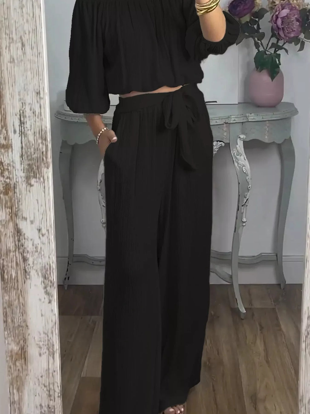 Full Size Off-shoulder Top Pants Set Plus (8)