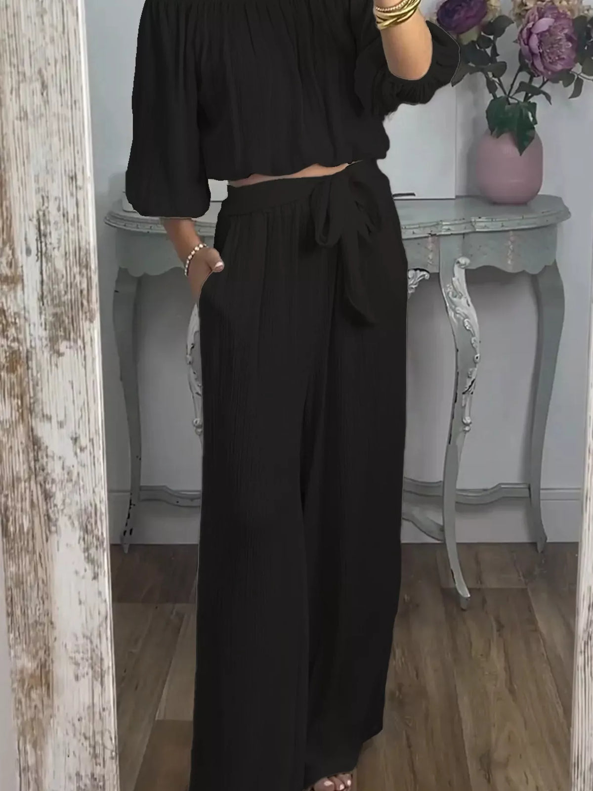 Full Size Off-shoulder Top Pants Set Plus (8)