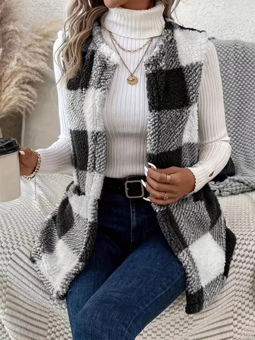 Cozy Plaid Sherpa Vest Coat (14)