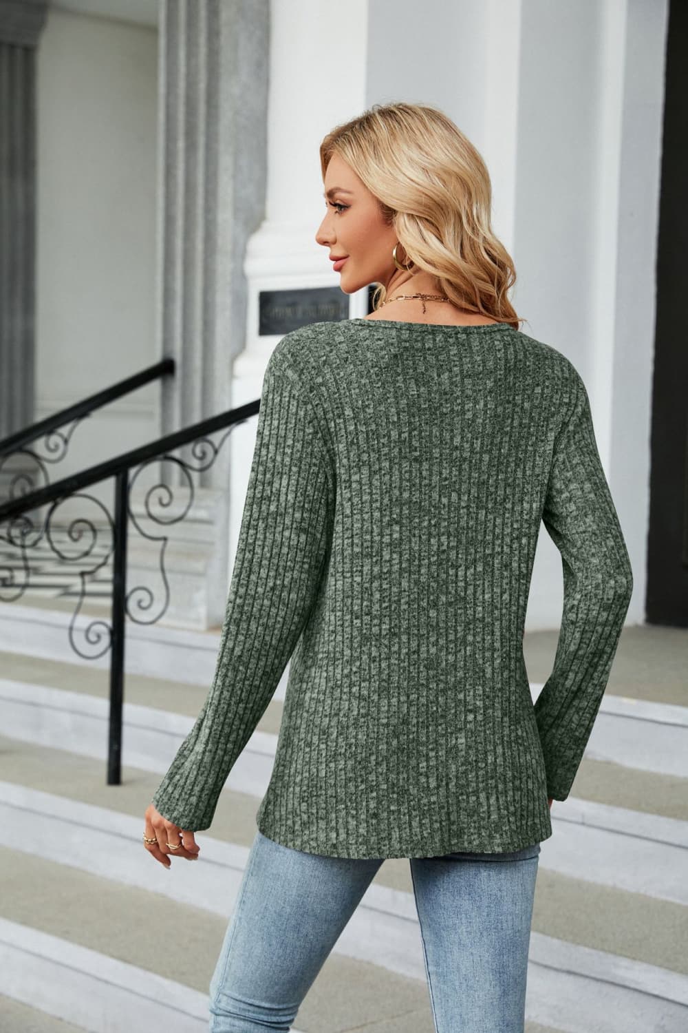 Buttoned Long Sleeve Slit Top (12)