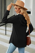 Decorative Button Drawstring Long Sleeve Hoodie (12)