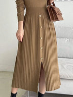 Slit Front Mock Neck Long Sleeve Knit Dress (6)