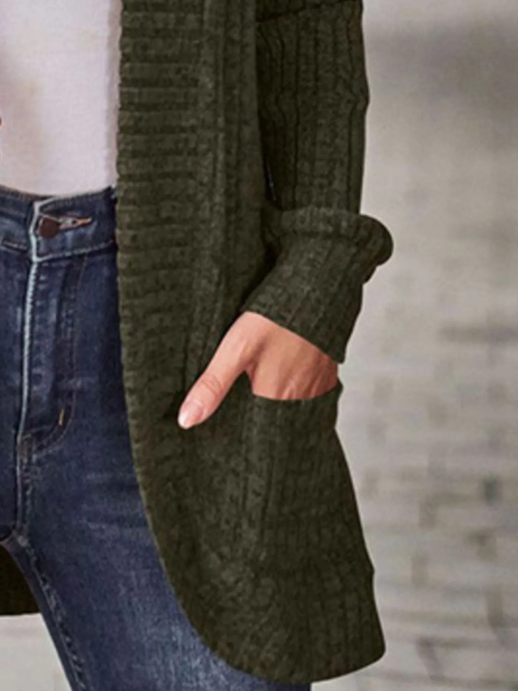 Ribbed Knit Open Front Cardigan Pockets (15)
