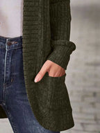 Ribbed Knit Open Front Cardigan Pockets (15)