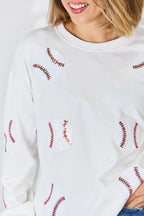 Sequin Baseball Round Neck Dropped Shoulder Sweatshirt (5)