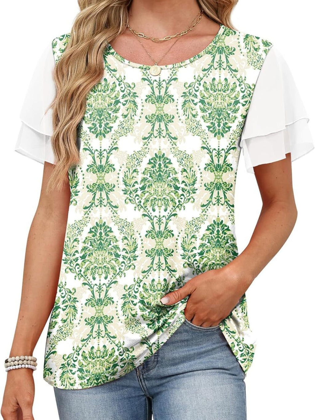 Layered Short Sleeve Round Neck T-shirt (23)