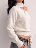 Cold-shoulder Dropped Shoulder Sweater (6)
