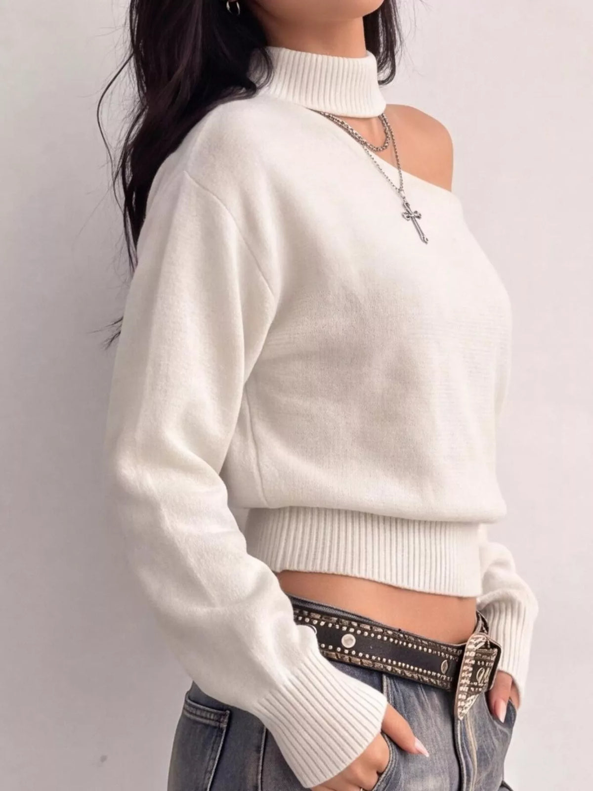 Cold-shoulder Dropped Shoulder Sweater (6)