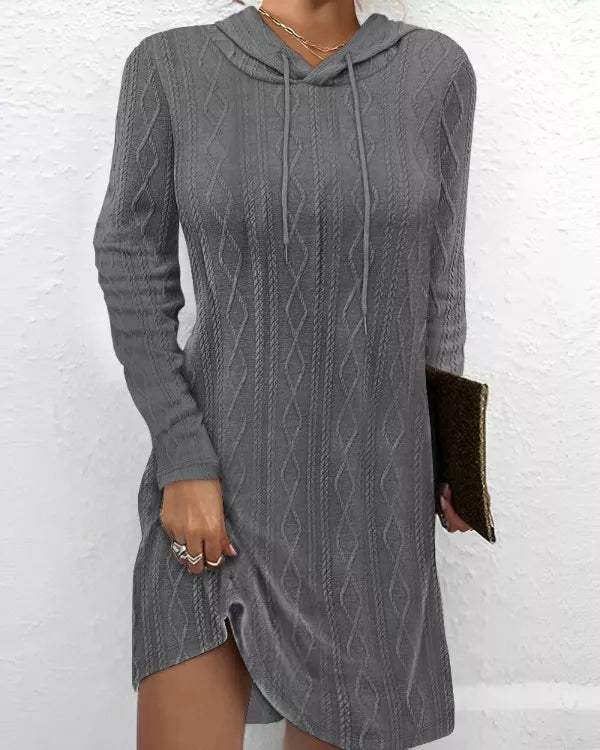 Casual Long Sleeve Hooded Knit Dress (4)