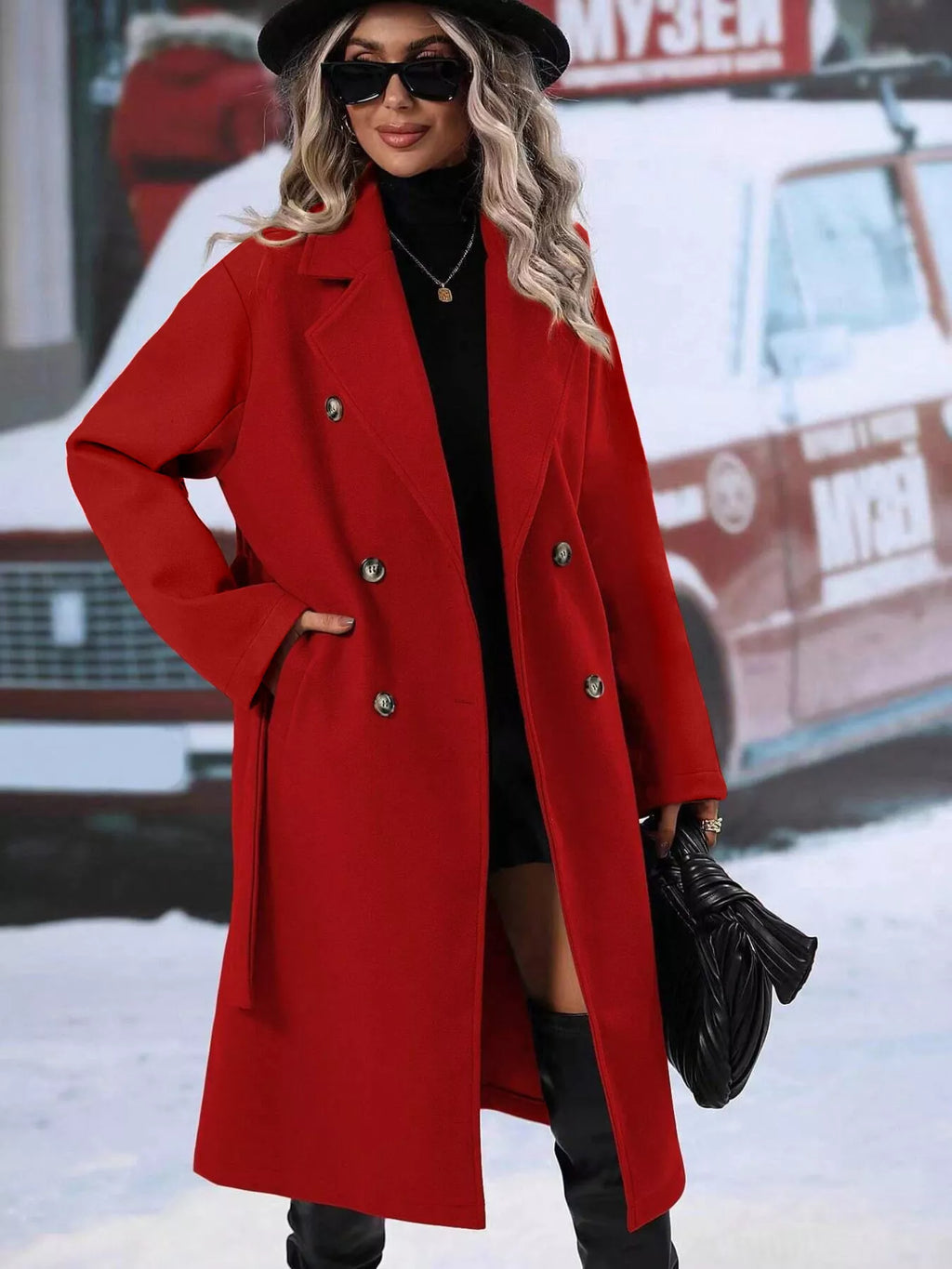Double-breasted Lapel Collar Overcoat