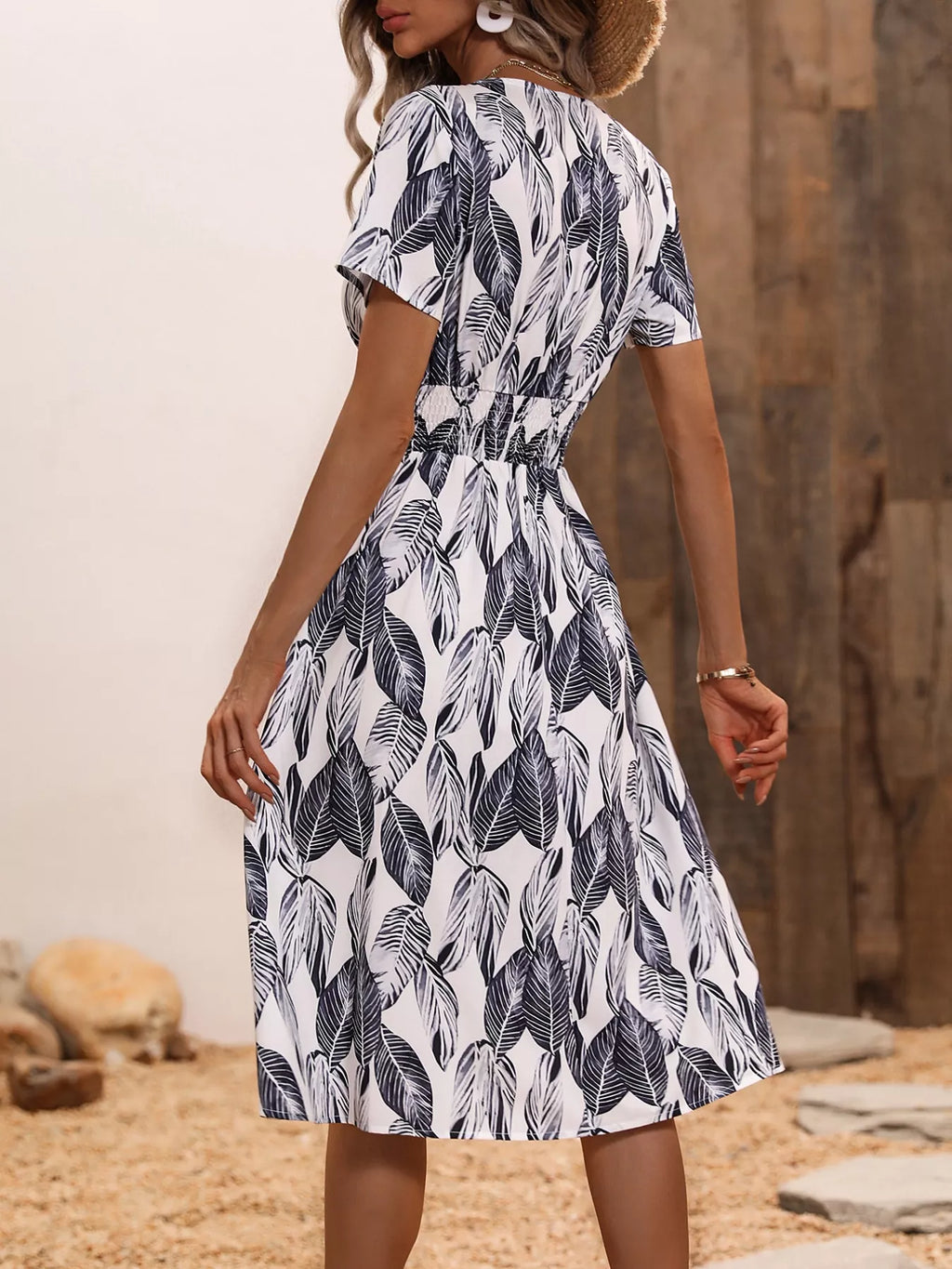Printed Short Sleeve Midi Dress (9)