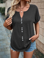 Full Size Decor Button Short Sleeve T-shirt Plus (27)