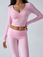 Ruched Long Sleeve Top Pants Set (18)