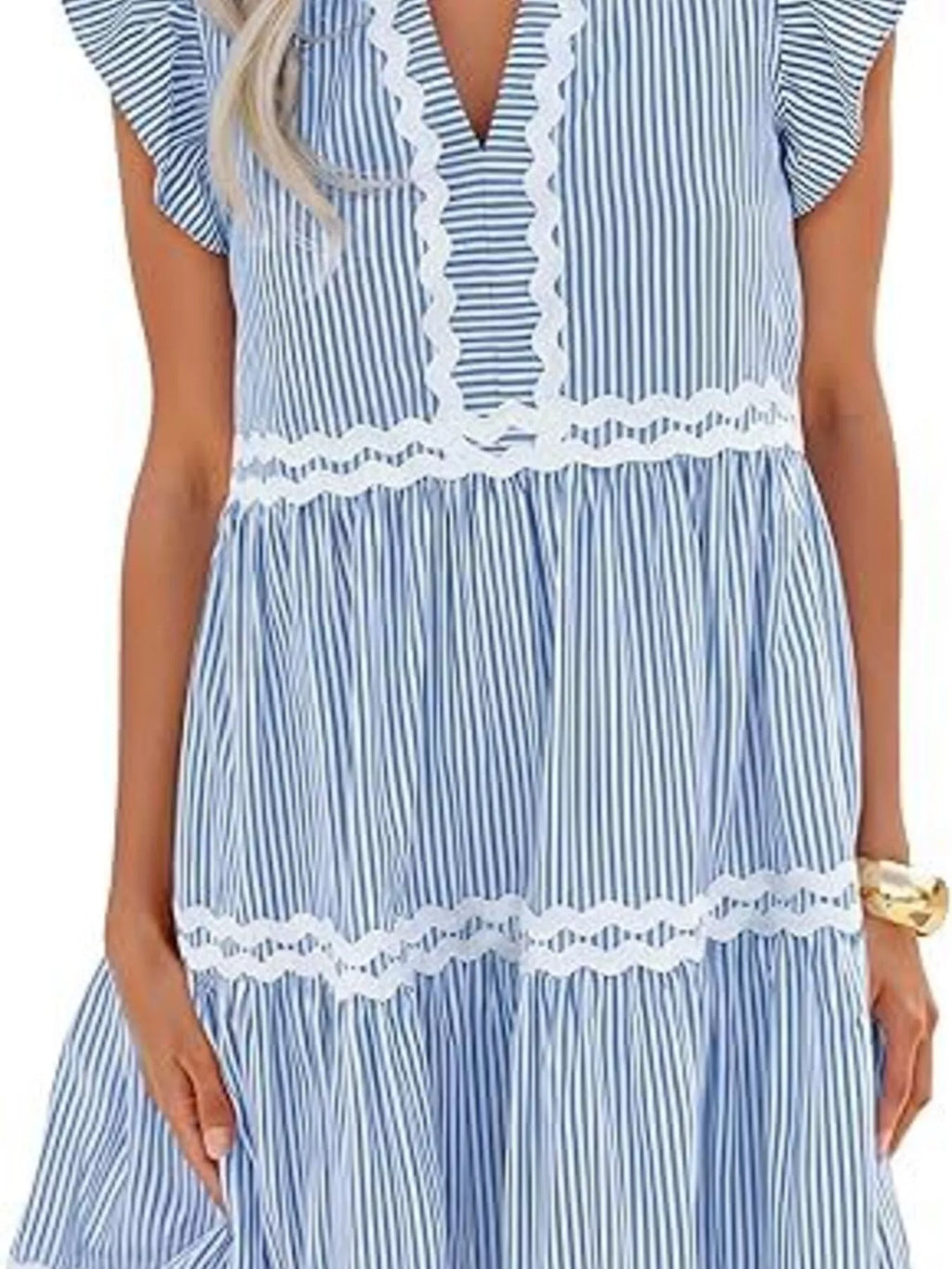 Striped Ruffle Sleeve Tiered Dress (8)