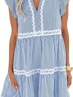 Striped Ruffle Sleeve Tiered Dress (8)