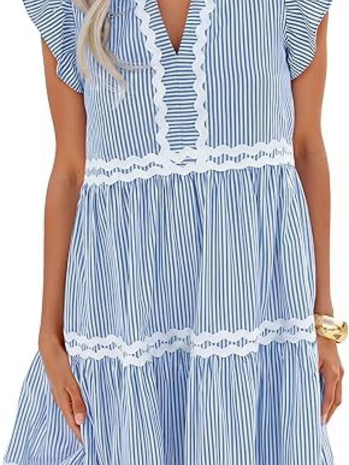 Striped Ruffle Sleeve Tiered Dress (8)