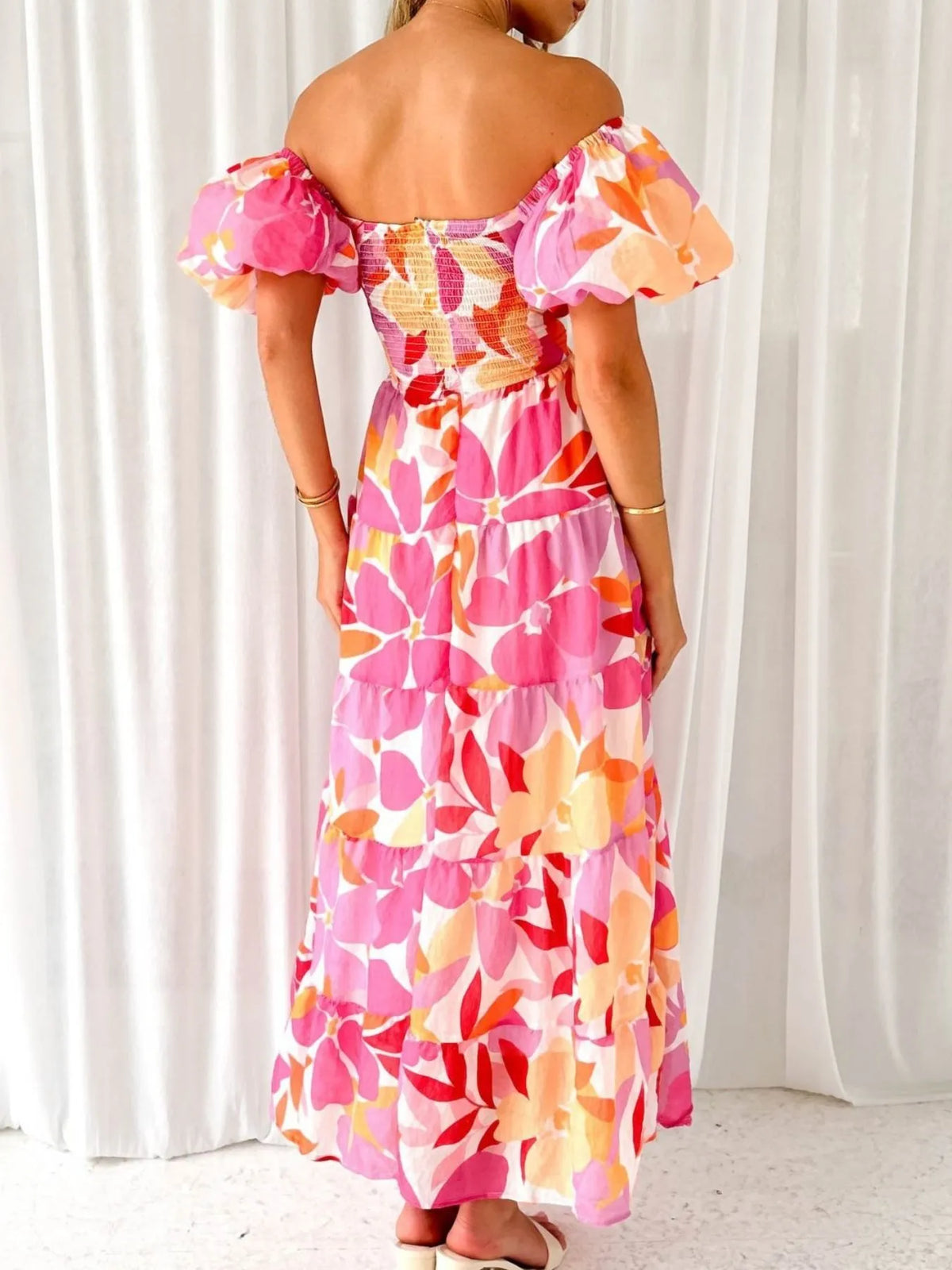 Off-shoulder Floral Tiered Dress Ruffle Details (20)