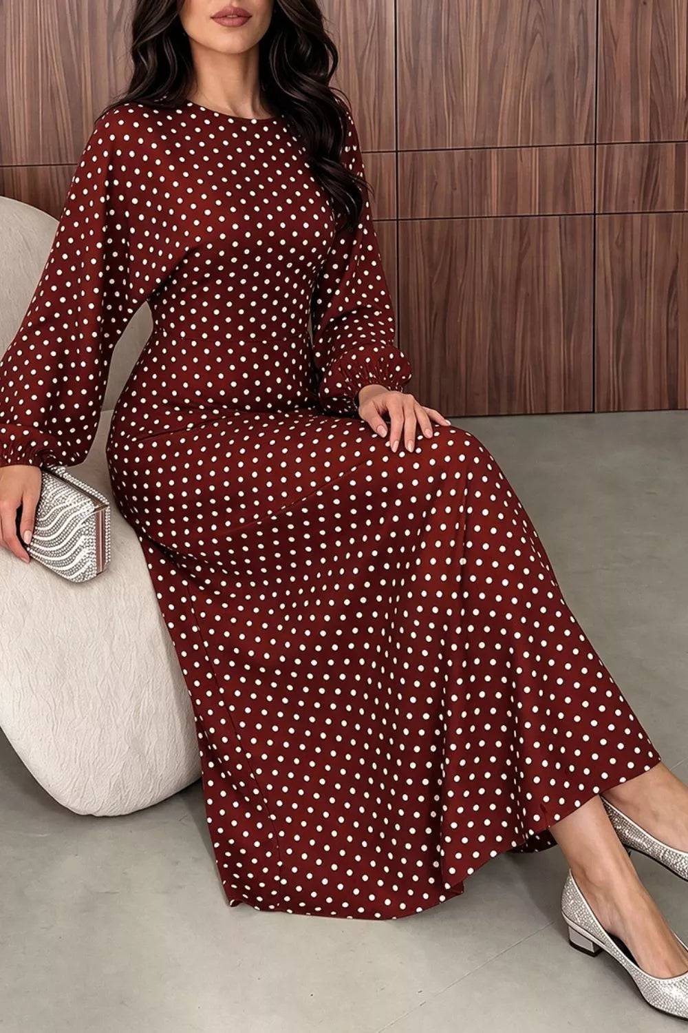 Polka Dot Long Sleeve Maxi Dress (19)