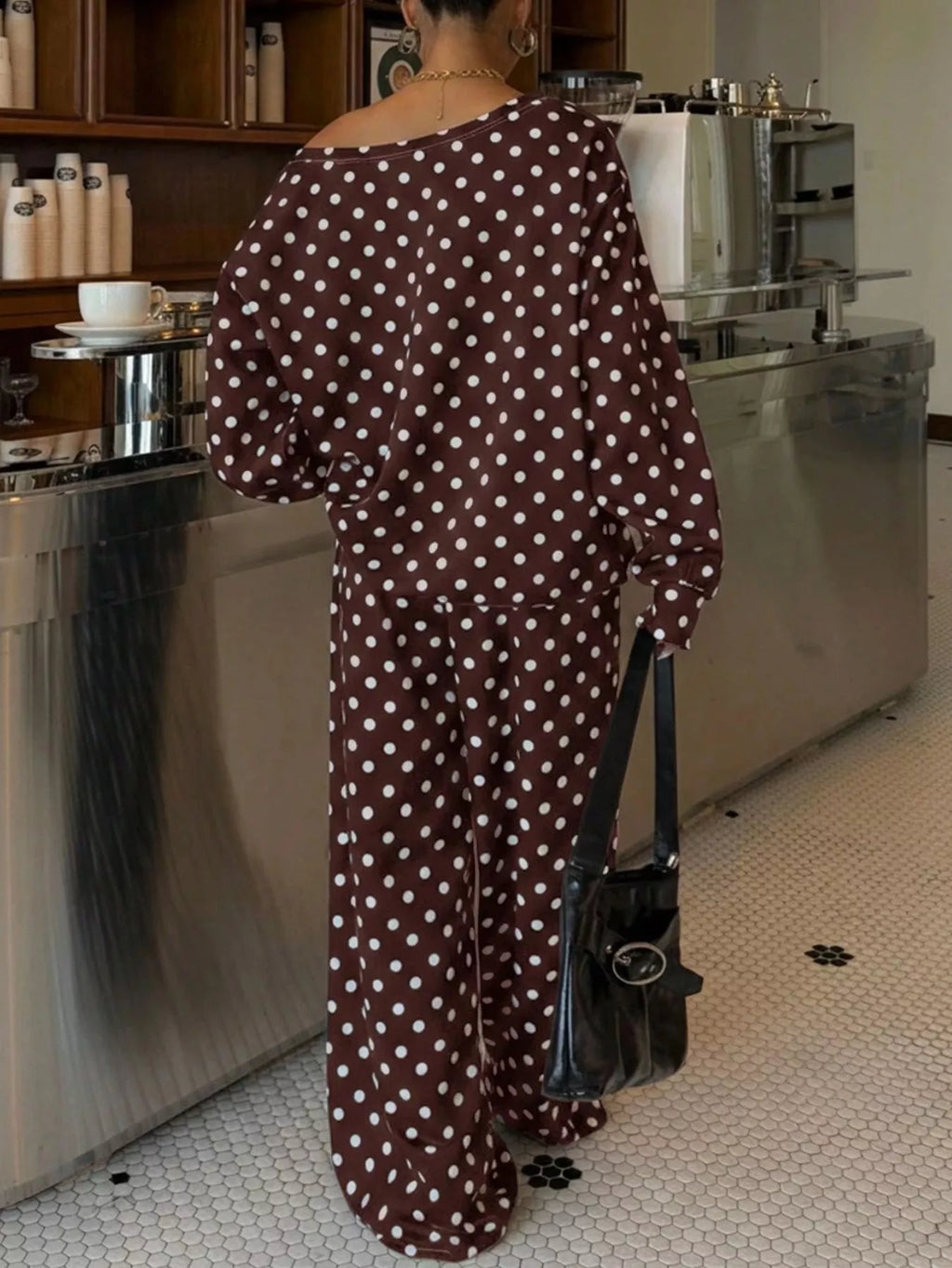 Polka Dot Boat Neck Top Pants Set (6)