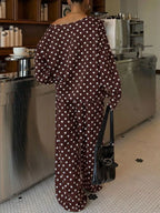 Polka Dot Boat Neck Top Pants Set (6)