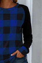 Plaid Round Neck Long Sleeve T-shirt (14)