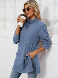 Slit Mock Neck Long Sleeve T-shirt