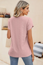 Eyelet V-neck Petal Sleeve T-shirt (24)