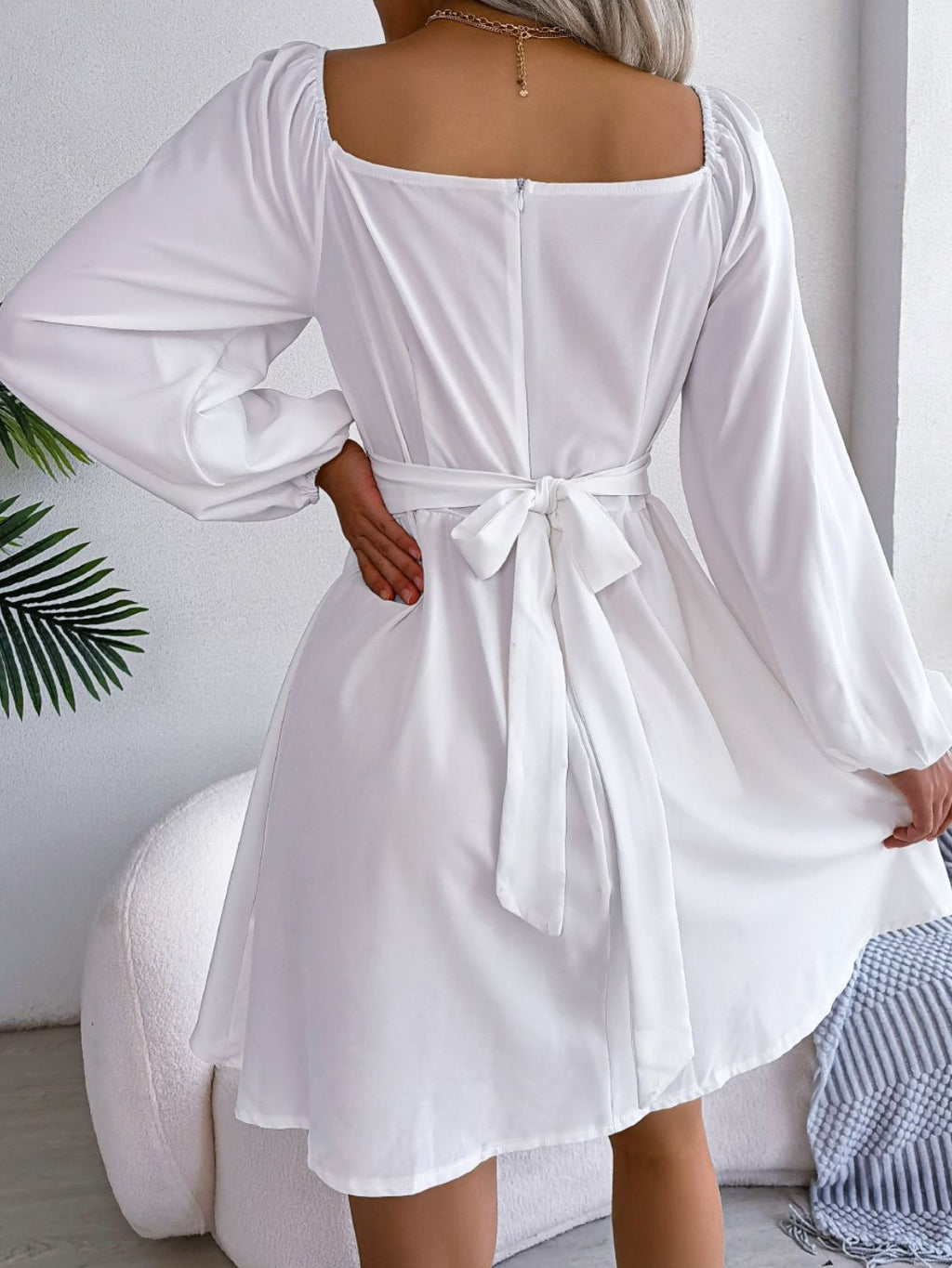 Tied Square Neck Balloon Sleeve Dress (13)