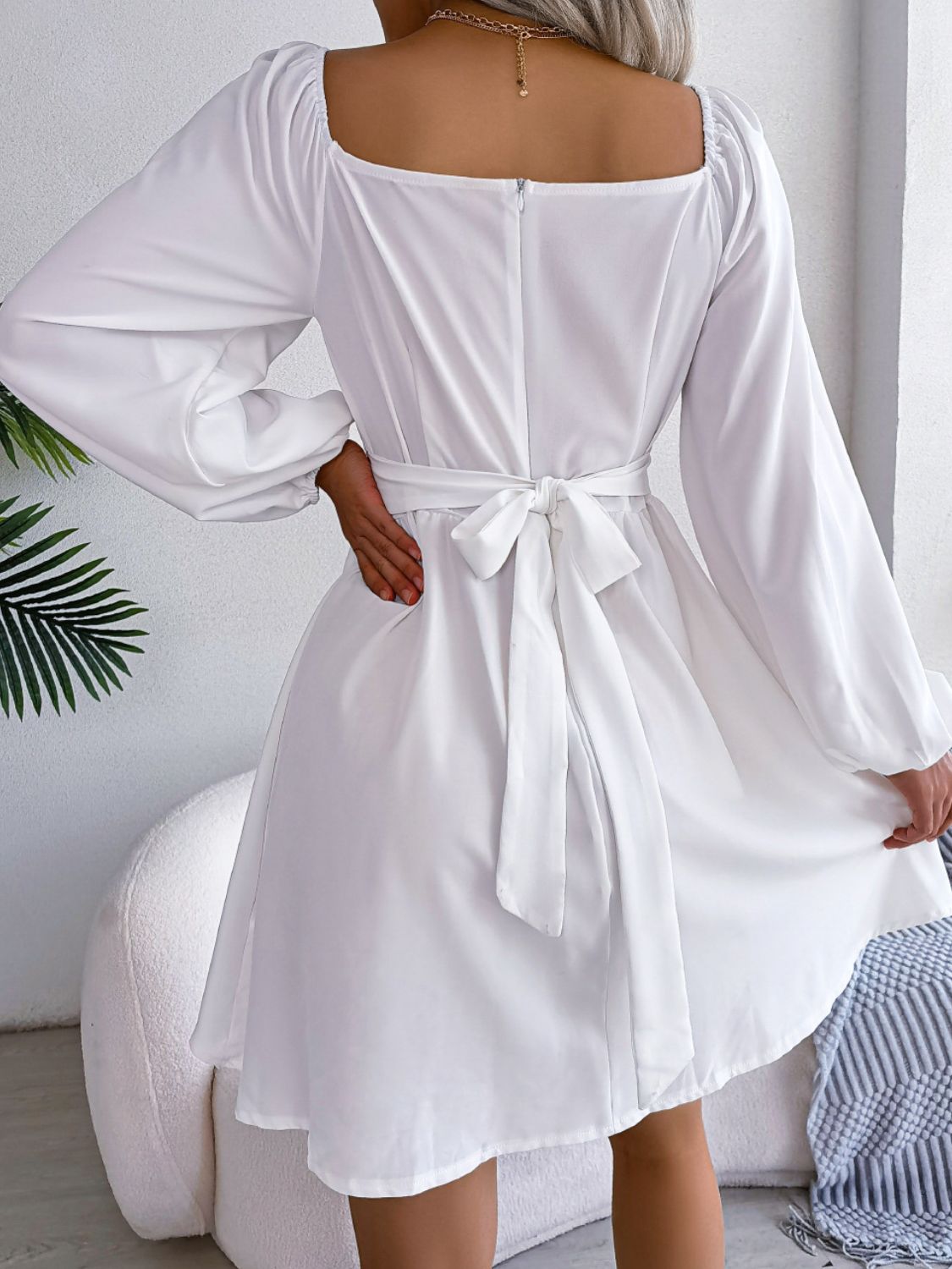 Tied Square Neck Balloon Sleeve Dress (13)