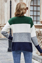 Block V-neck Button Down Cardigan (14)
