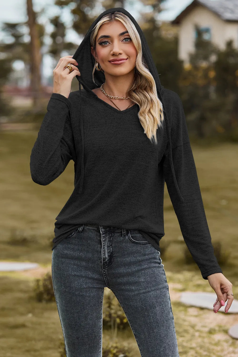 Drawstring Dropped Shoulder Hooded T-shirt (12)