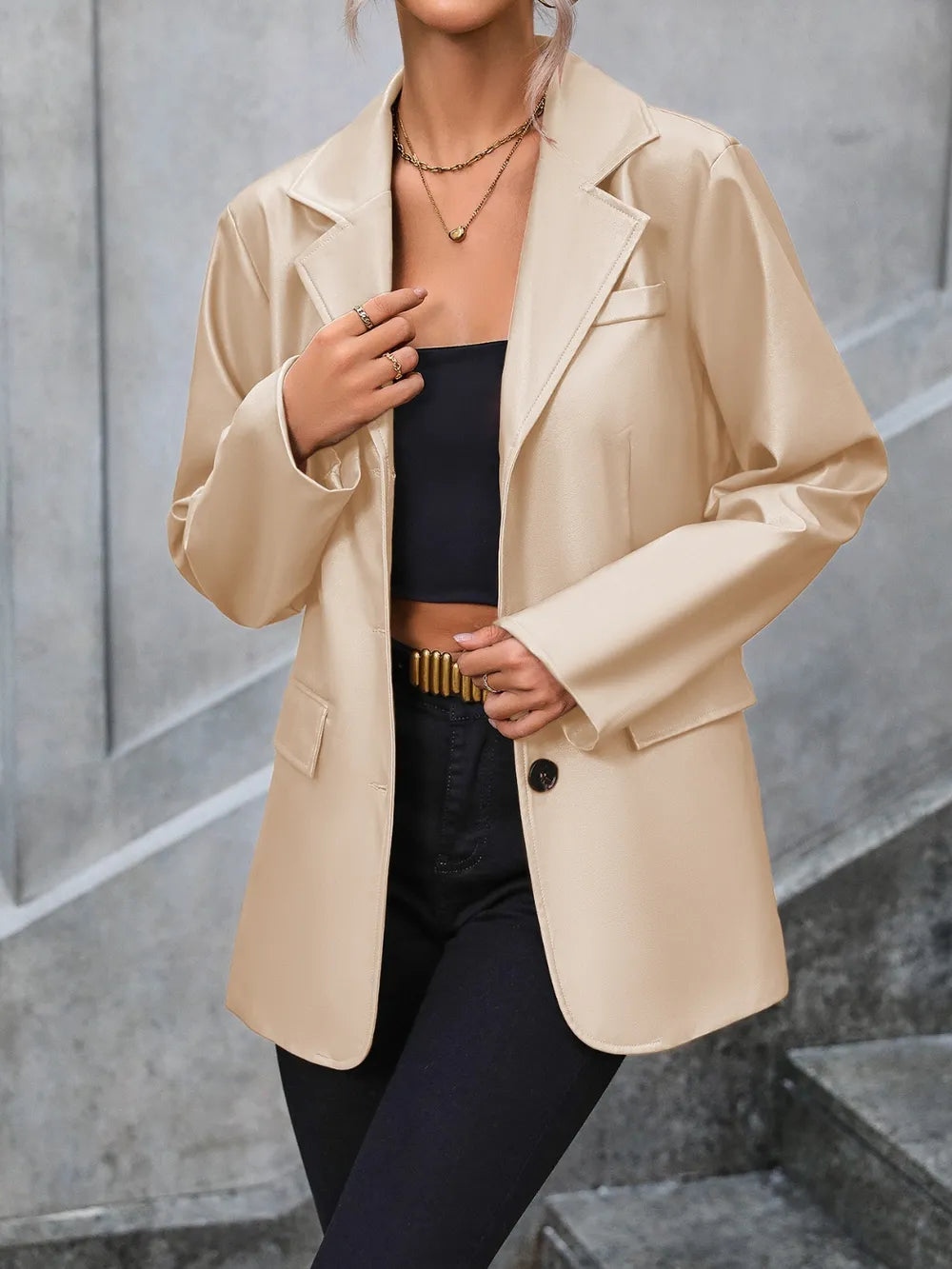 Pocketed Button Up Collared Neck Blazer (7)