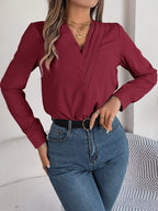 Layered V-neck Long Sleeve Blouse (29)