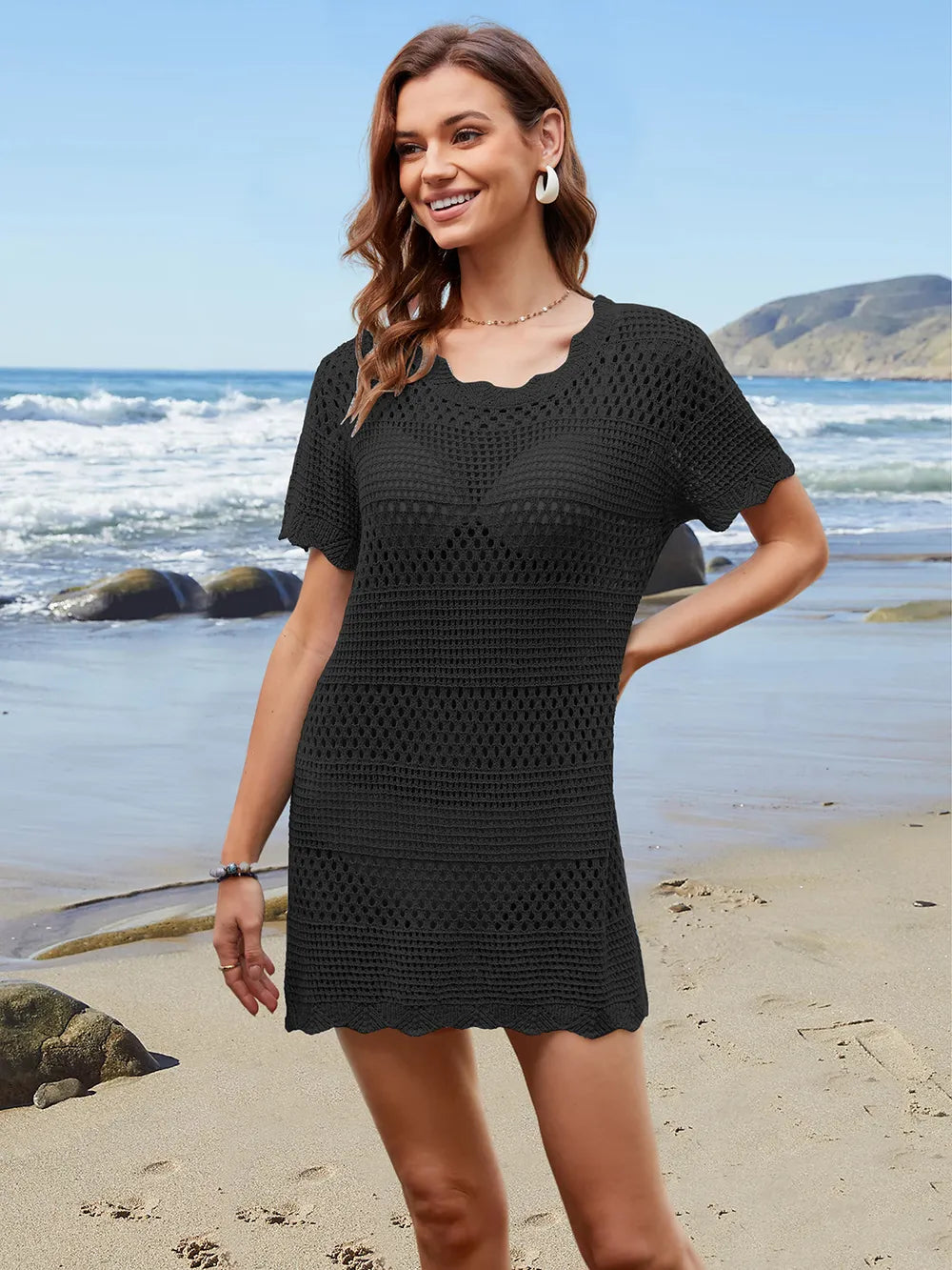 Openwork Round Neck Short Sleeve Cover-up (18)