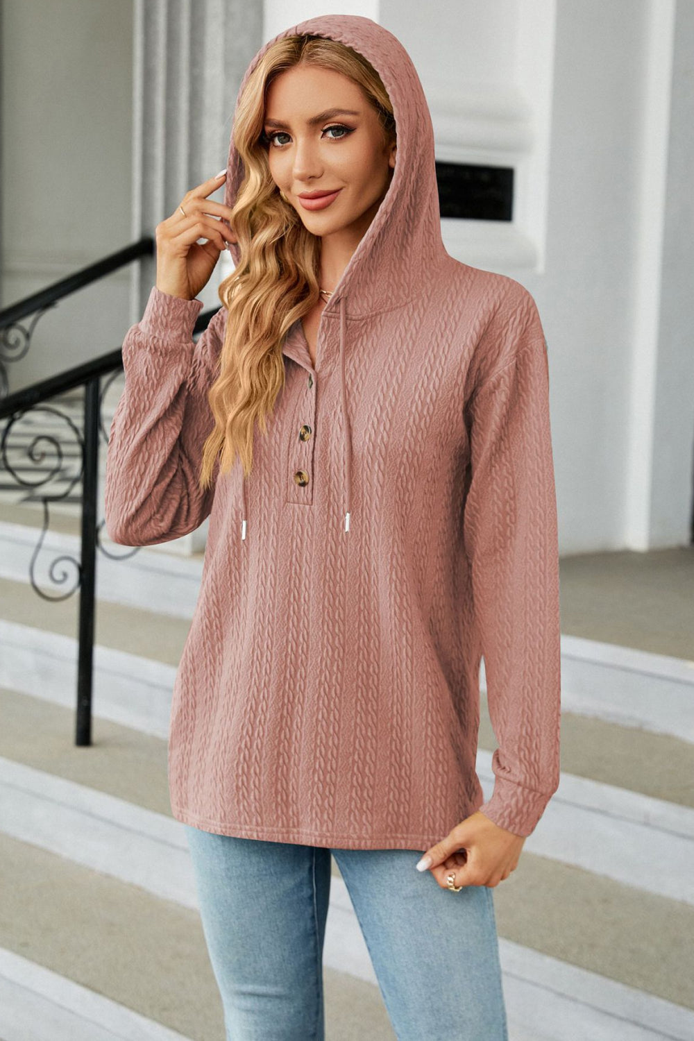 Cable-knit Long Sleeve Hoodie (14)