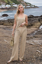 Hollow Out Round Neck Top Pants Sweater Cover Up Set (10)