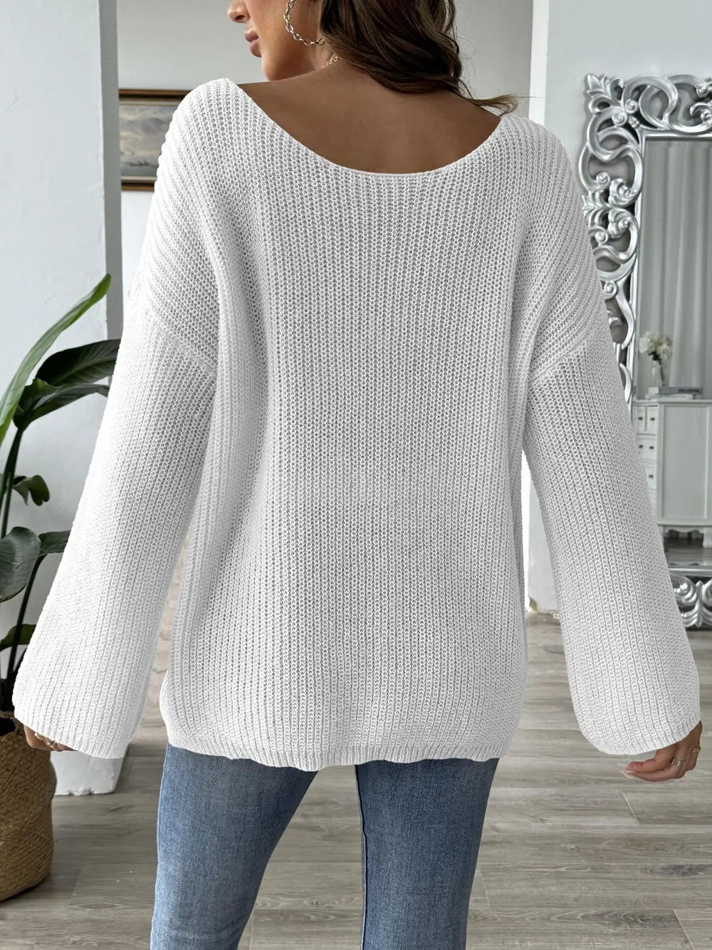 Heart Boat Neck Dropped Shoulder Sweater (5)