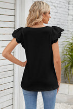 Eyelet Square Neck Cap Sleeve Blouse (19)