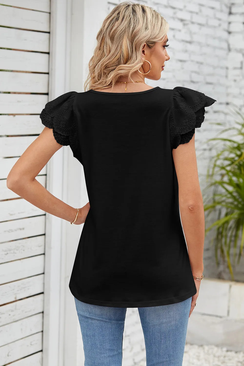 Eyelet Square Neck Cap Sleeve Blouse (19)