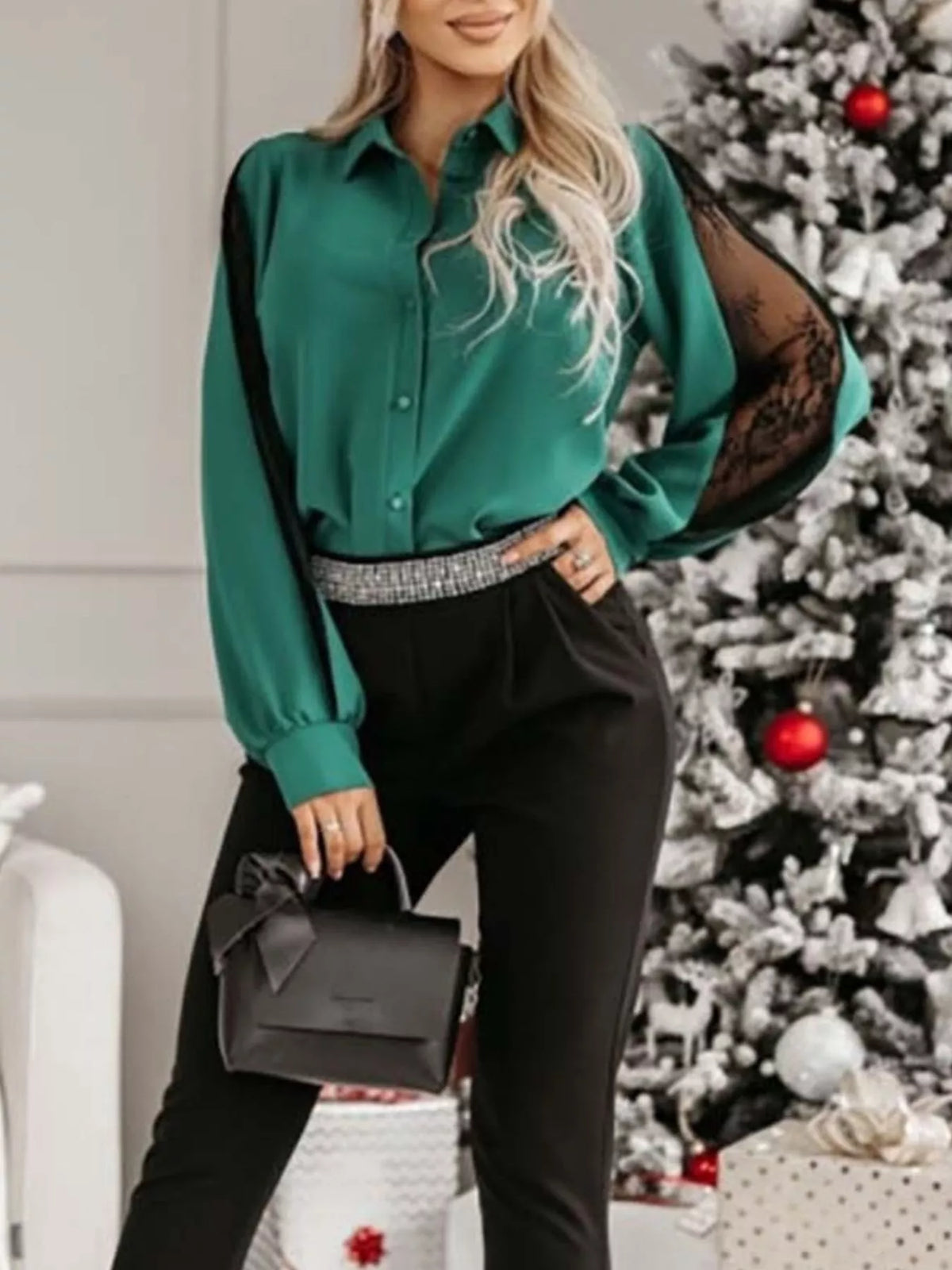 Lace-sleeve Button Up Shirt (5)