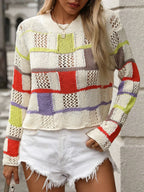Openwork Block Round Neck Sweater (9)