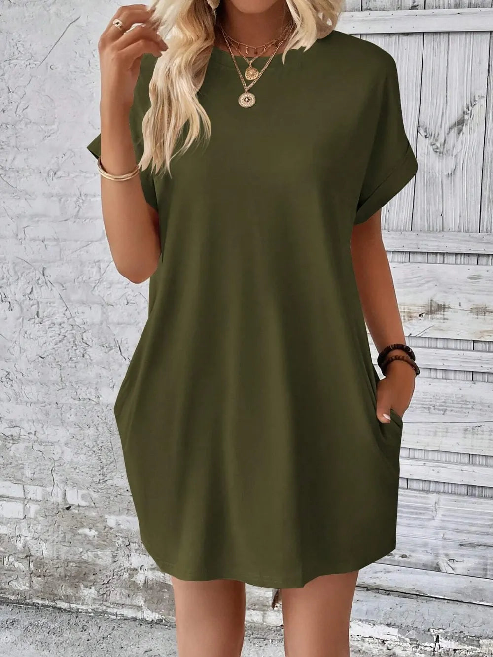 Round Neck Short Sleeve Mini Dress (28)