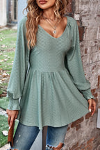 Peplum V-neck Long Sleeve Blouse (23)