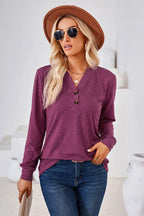 Notched Button Detail Long Sleeve T-shirt (19)